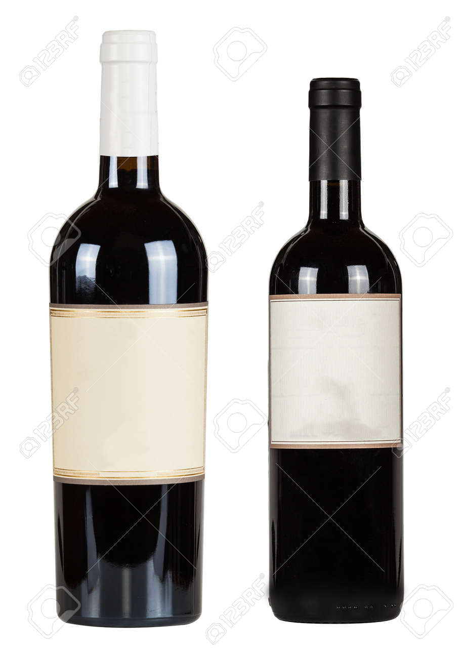 Set of two bottles with blank labels of red wine isolated on white background - 172306886 Set of two bottles with blank labels of red wine isolated on white background - 172306886