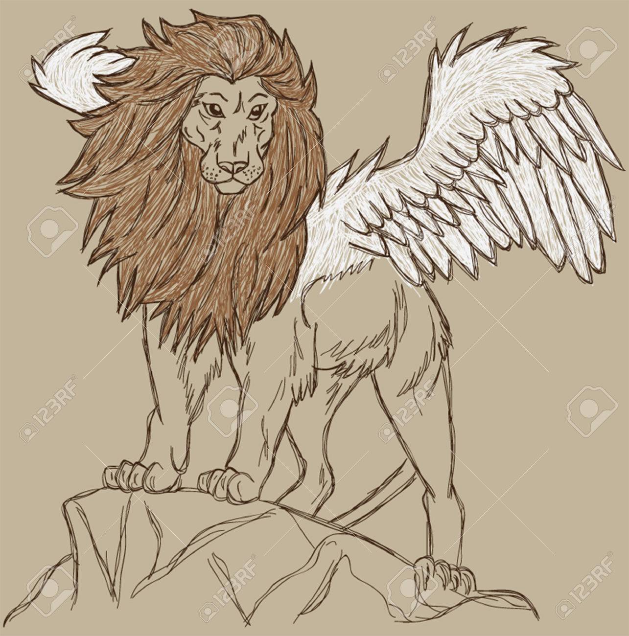 空飛ぶライオン スケッチ のイラスト素材 ベクタ Image