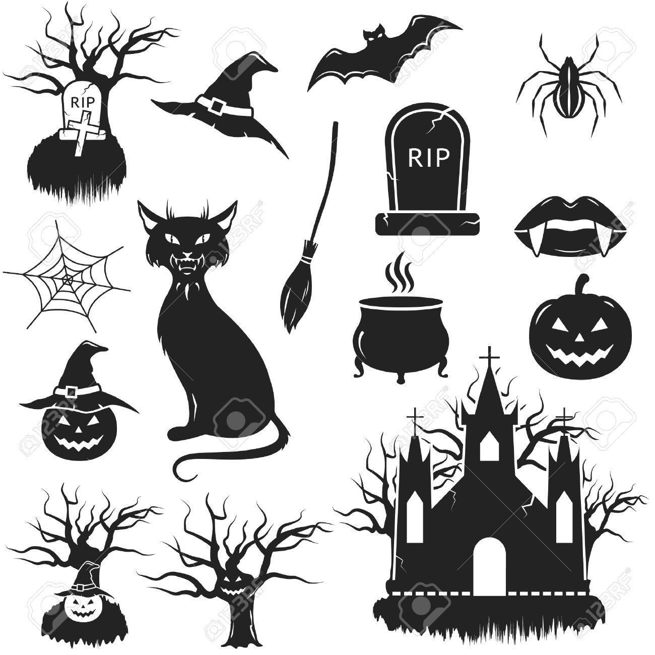 Halloween Black And White Icons Set Vector Illustration Royalty Free  Cliparts, Vectors, And Stock Illustration. Image 25461674.