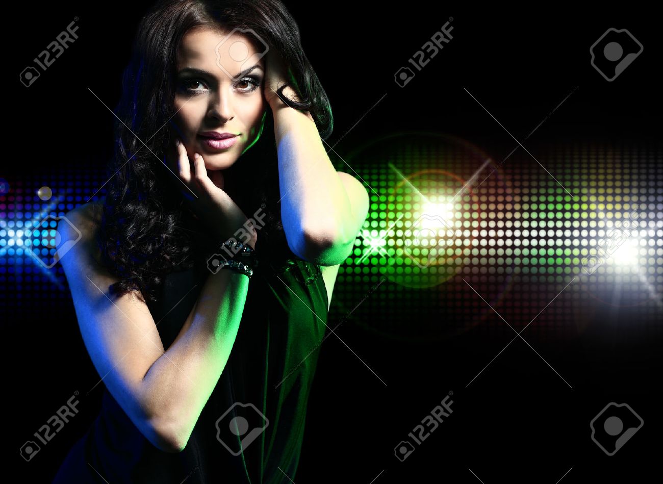 Portrait of dancing girl on disco party - 22400322 Portrait of dancing girl on disco party - 22400322