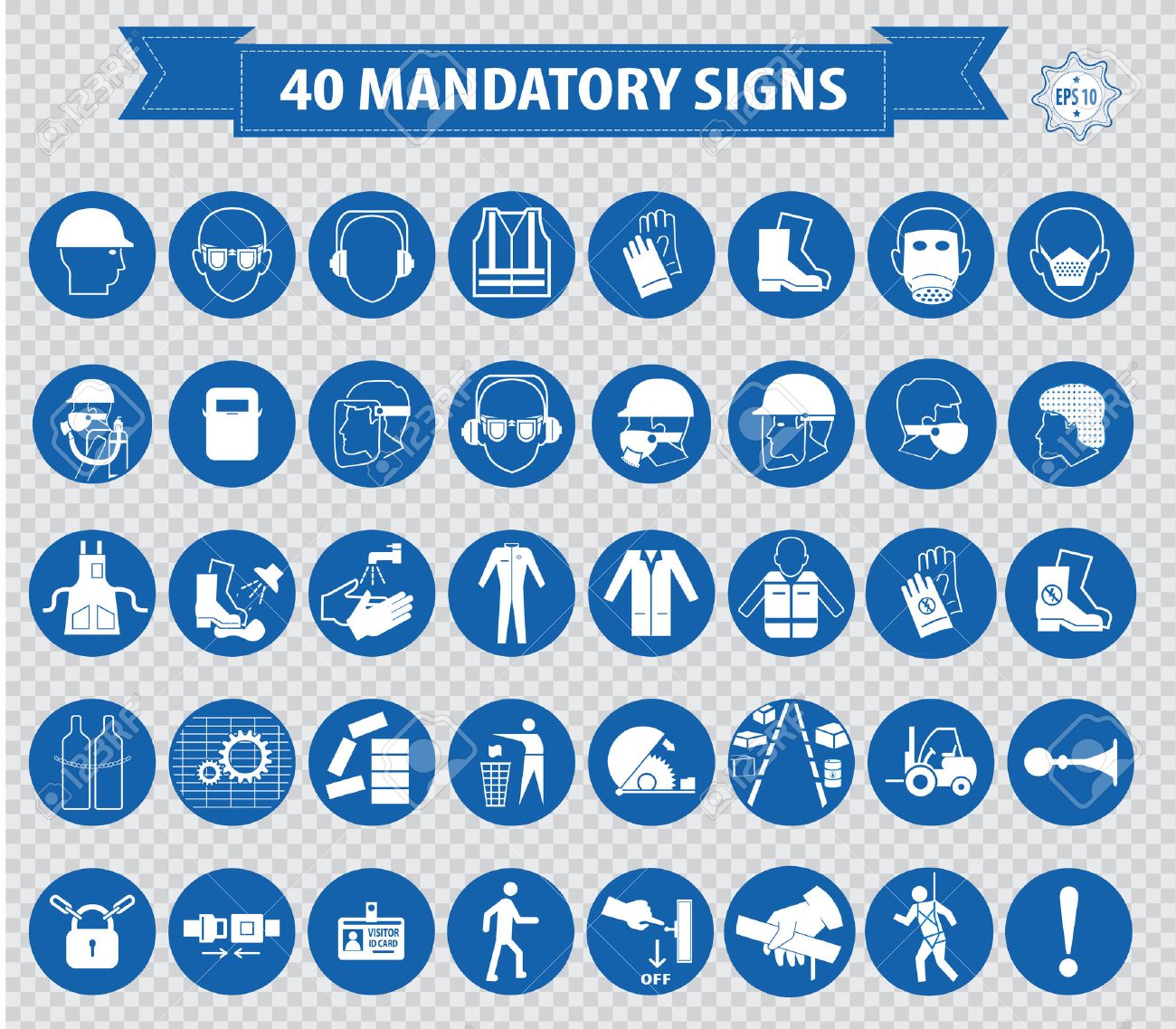 mandatory signs construction health safety sign used in industrial applications safety helmet gloves ear protection eye protection foot protection hairnet respirator mask antistatic apron - 40812079 mandatory signs construction health safety sign used in industrial applications safety helmet gloves ear protection eye protection foot protection hairnet respirator mask antistatic apron - 40812079