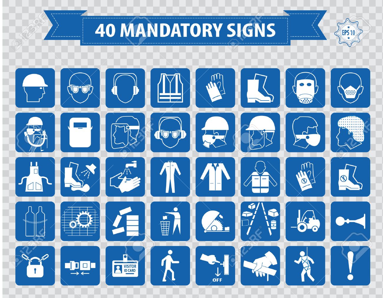 Construction Site Mandatory Signs face shield hard hat must be worn high visibility vest safety goggles pedestrian walkway gloves boots all accidents must report bind intersection sound horn - 40815223 Construction Site Mandatory Signs face shield hard hat must be worn high visibility vest safety goggles pedestrian walkway gloves boots all accidents must report bind intersection sound horn - 40815223