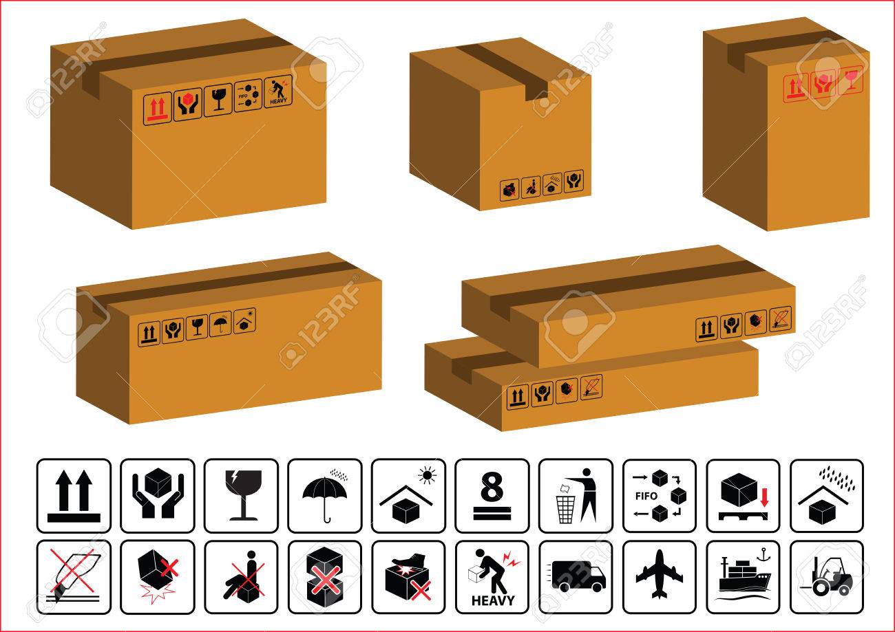 ボックスと分離された段ボール記号のセットです のイラスト素材 ベクタ Image