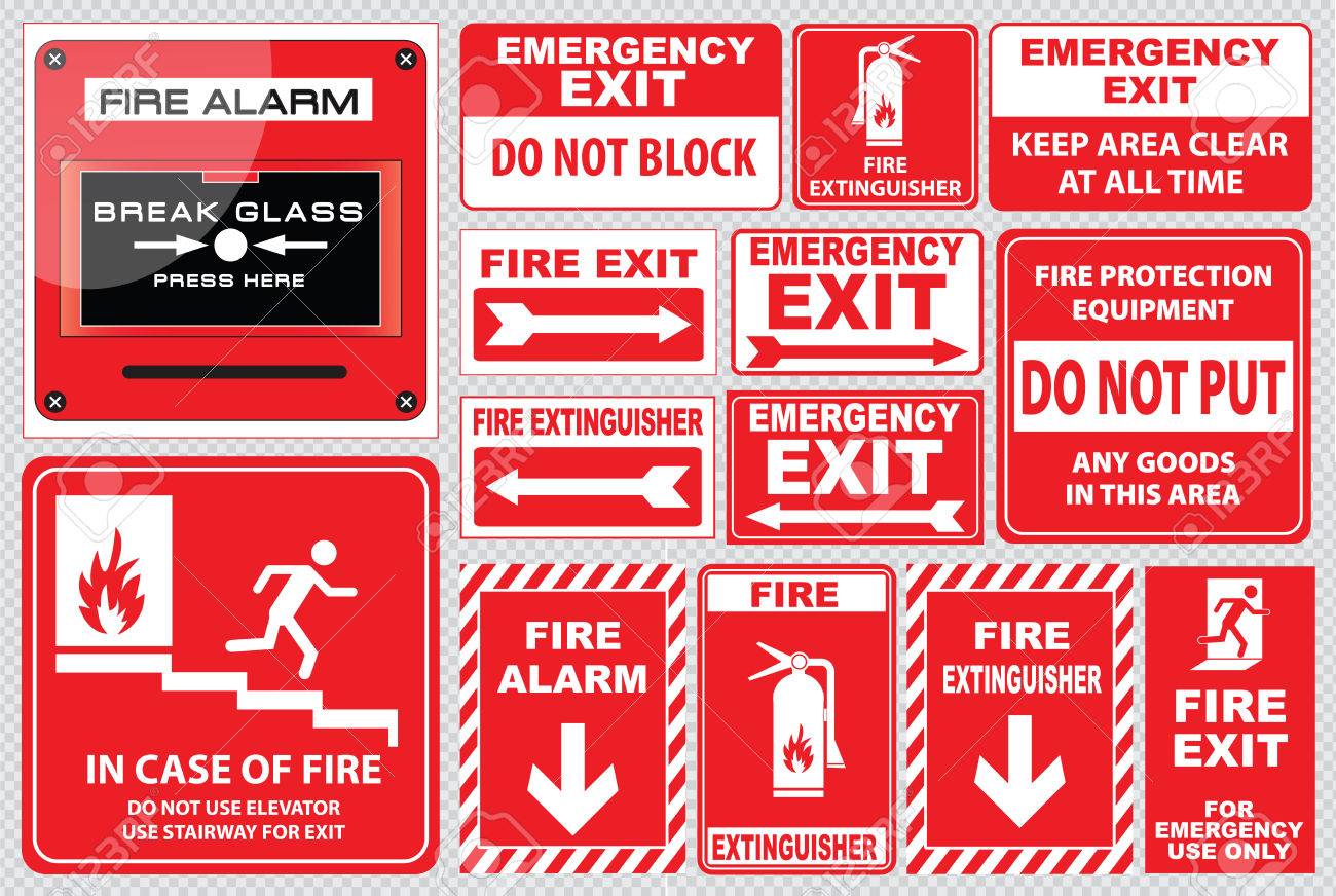 Set of Fire Alarm fire alarm, break glass, press here, fire exit, for emergency use only, emergency exit, do not block, fire extinguisher, easy to modify - 44162320 Set of Fire Alarm fire alarm, break glass, press here, fire exit, for emergency use only, emergency exit, do not block, fire extinguisher, easy to modify - 44162320