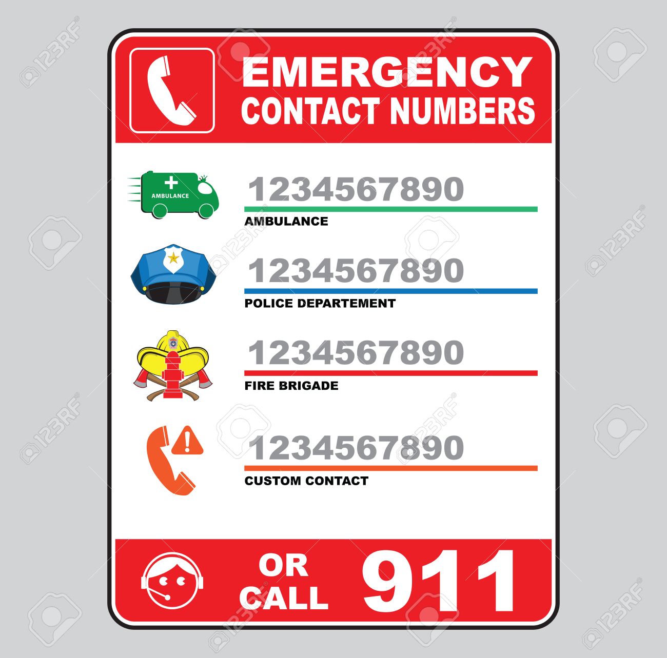 emergency call number sign ambulance police department fire emergency call