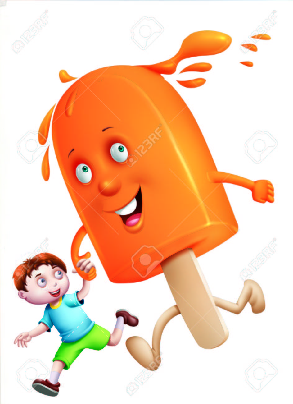 a boy holding hands and running with an ice cream stock photo