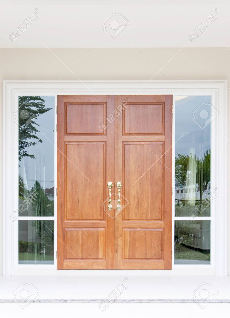 Double Wooden Doors With Glass And Frame Stock Photo Picture And Royalty Free Image Image 29238899
