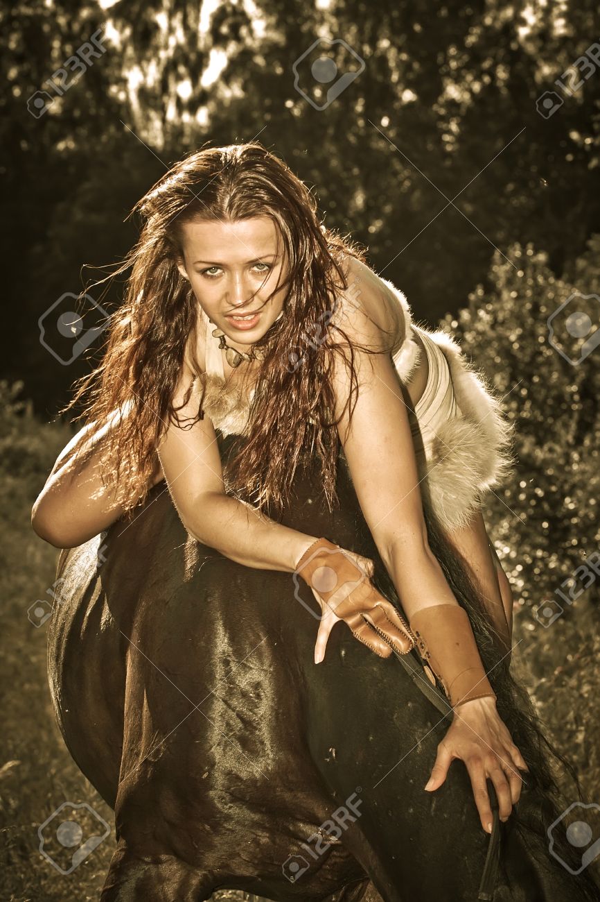 Amazon Style On Horseback Stock Photo 