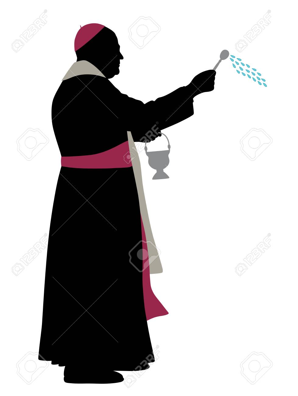 Obispo Catolico Rociando Agua Bendita Ilustraciones Vectoriales Clip Art Vectorizado Libre De Derechos Image 98952872