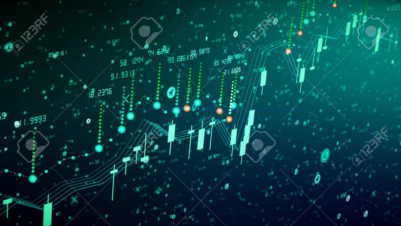 Gráfico De Velas De Criptomonedas De Negocios Digitales Futuristas. La  Ilustración 3D Del Diagrama Financiero Crece En El Mercado Alcista,  Mostrando Un Crecimiento Y Un Aumento De Las Ganancias. Concepto De  Econimics