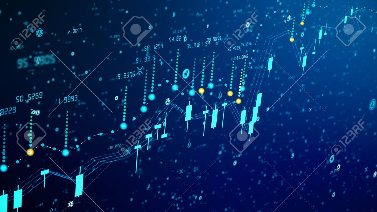 Futuristic Digital Business Cryptocurrency Candle Chart Rise. 3D  Illustration Of Financial Diagram Grows On Bullish Market, Showing Growth  And Increasing Profit. Econimics Concept In Ultra HD 4K Stock Photo,  Picture and Royalty