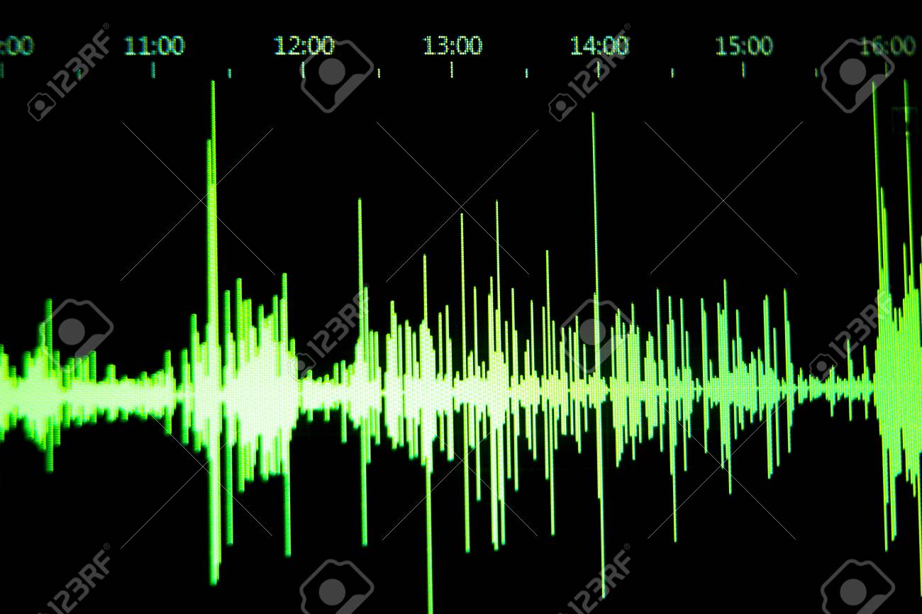 sound recording studio audio wave on computer screen in professional