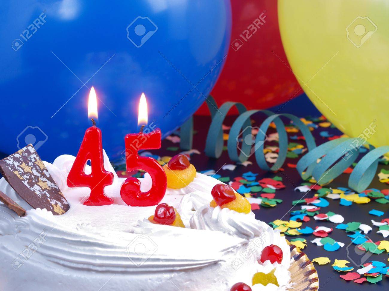 Birthday Cake With Red Candles Showing Nr 45 Stock Photo Picture And Royalty Free Image Image
