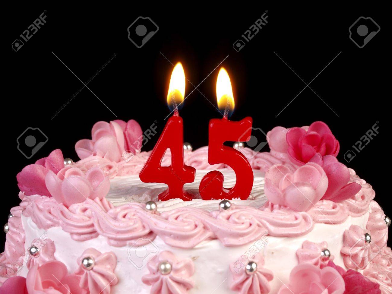 Birthday Cake With Red Candles Showing Nr 45 Stock Photo Picture And Royalty Free Image Image 1595
