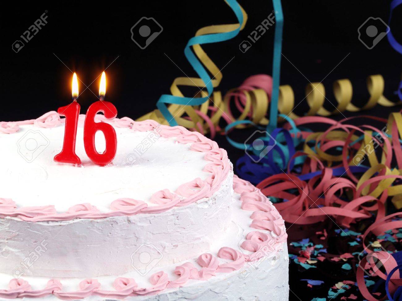 Birthday Cake With Red Candles Showing No 16 Stock Photo Picture And Royalty Free Image Image