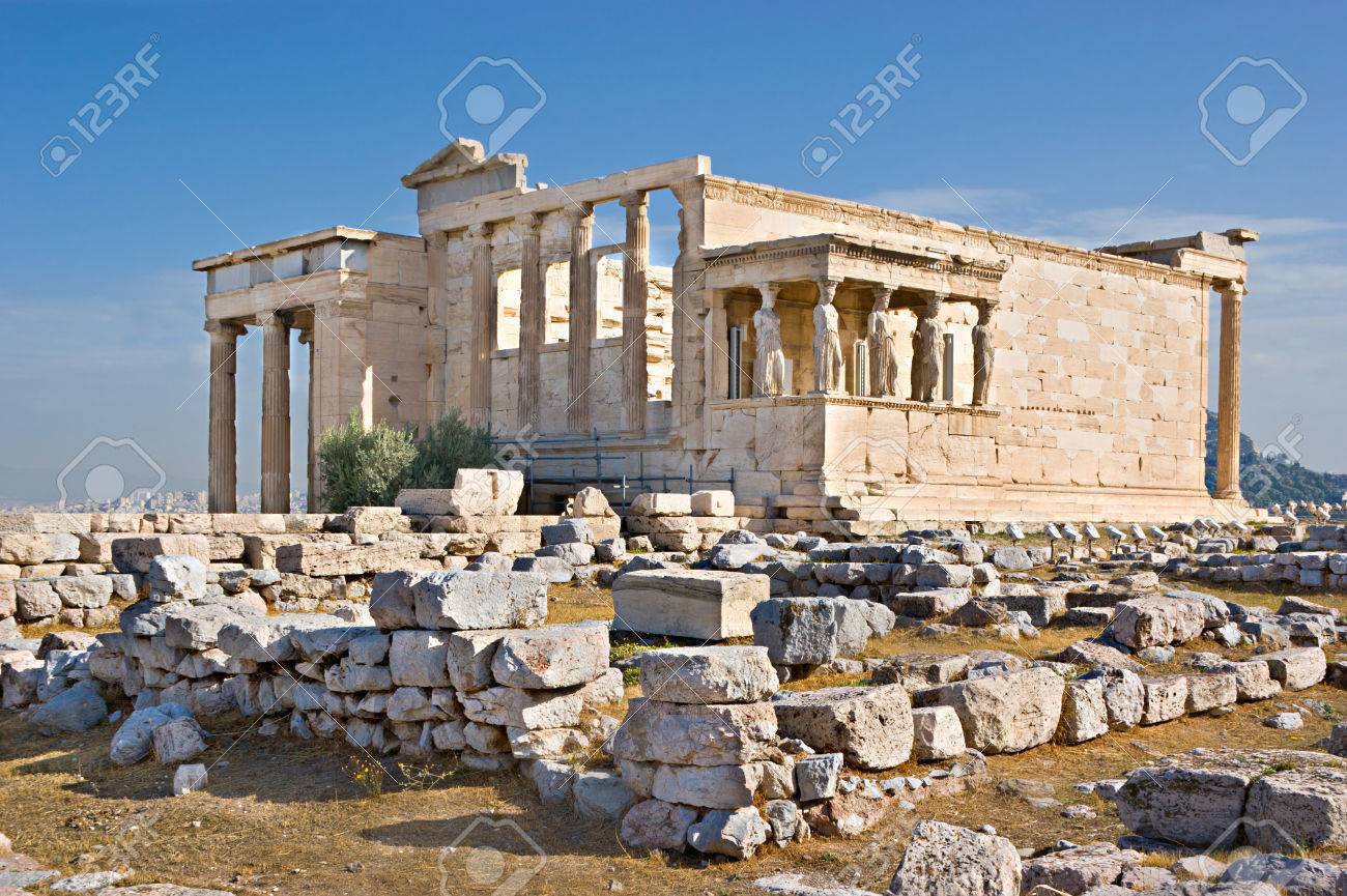 Das Erechtheion Mit Seinen Beruhmten Portal Der Madchen Karyatiden Ist Ein Tempel In Der Akropolis Zitadelle Sowohl Von Athena Und Poseidon Gewidmet Lizenzfreie Fotos Bilder Und Stock Fotografie Image 25502529
