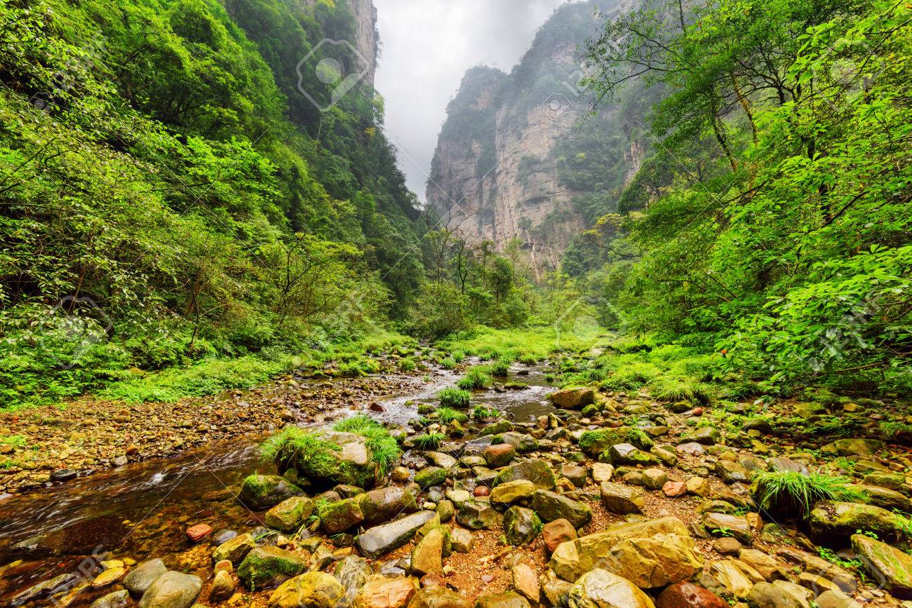 Amazing View Of Mountain River With Crystal Clear Water Among