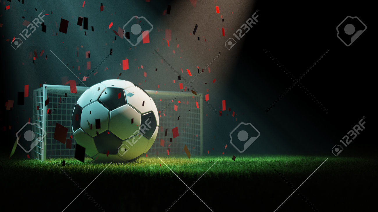 Soccer ball, goal post and grass, 3d rendering - 165822825 Soccer ball, goal post and grass, 3d rendering - 165822825