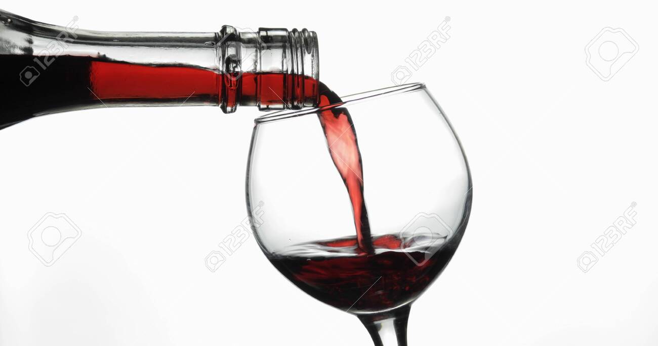 Wine Red Wine Pouring In Wine Glass Over White Background Rose