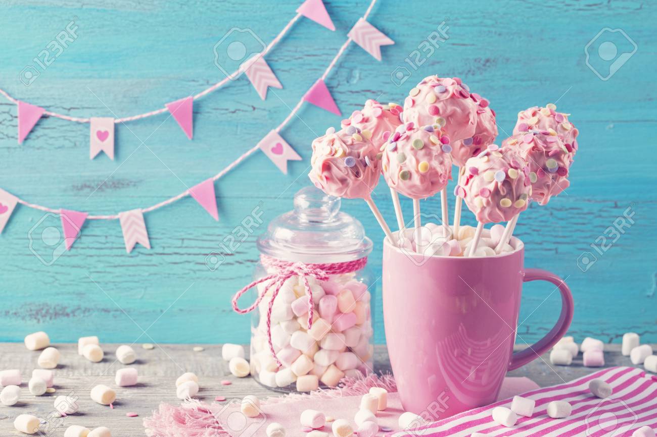 Pink Cake Pops In A Teacup Stock Photo Picture And Royalty Free