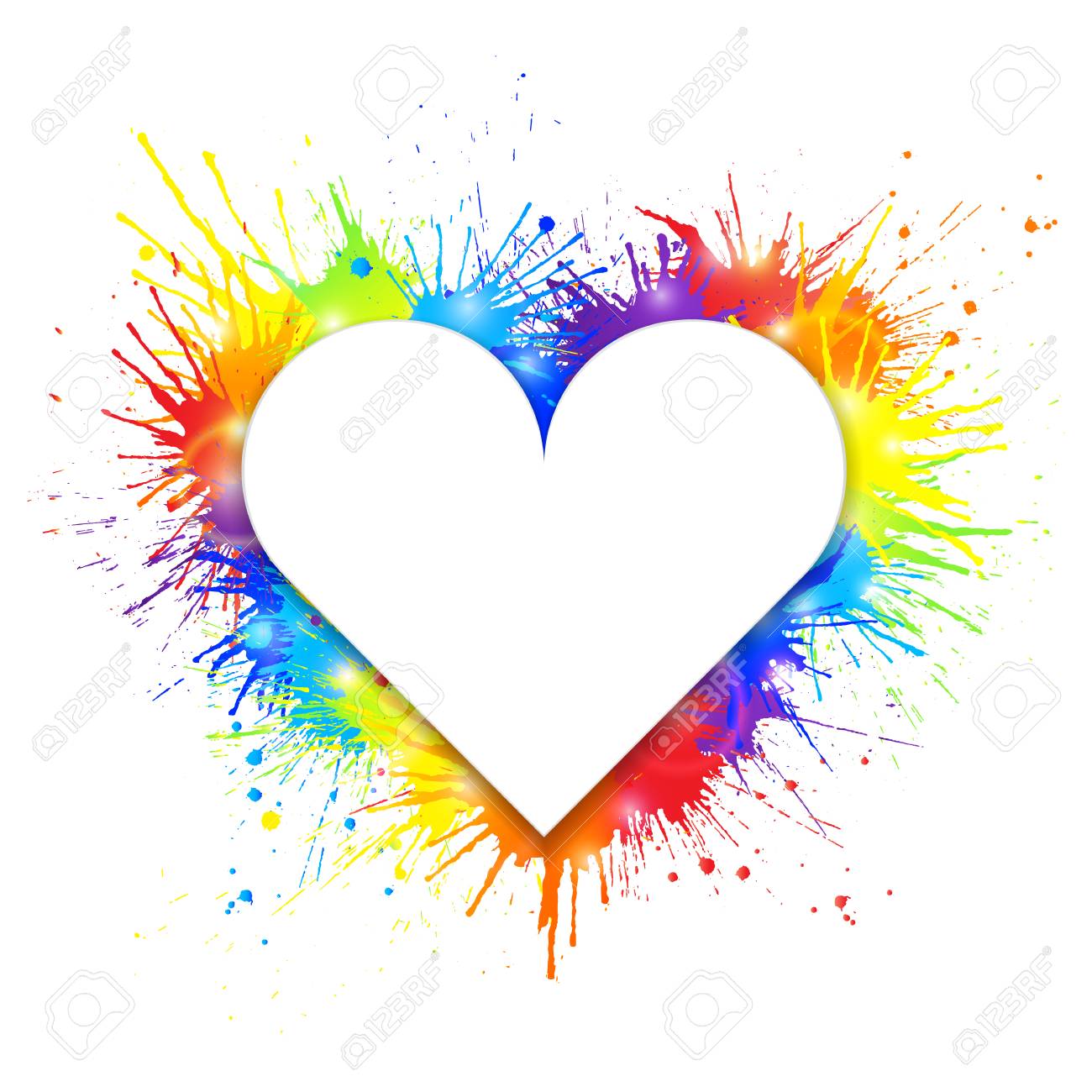 heart shaped white banner on rainbow paint splashes background