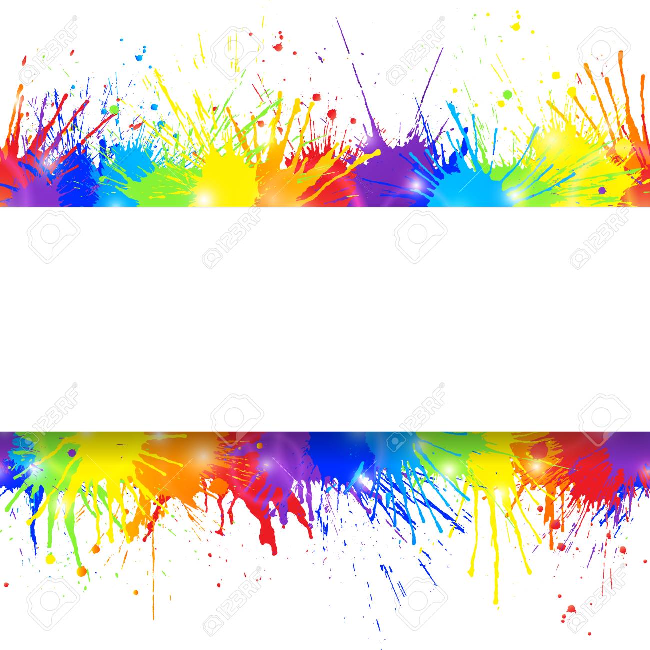 white banner on seamless colorful paint splashes background