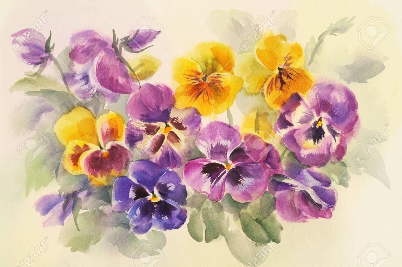 Watercolor Painting Of Purple Flower Can Be Used As A Greeting