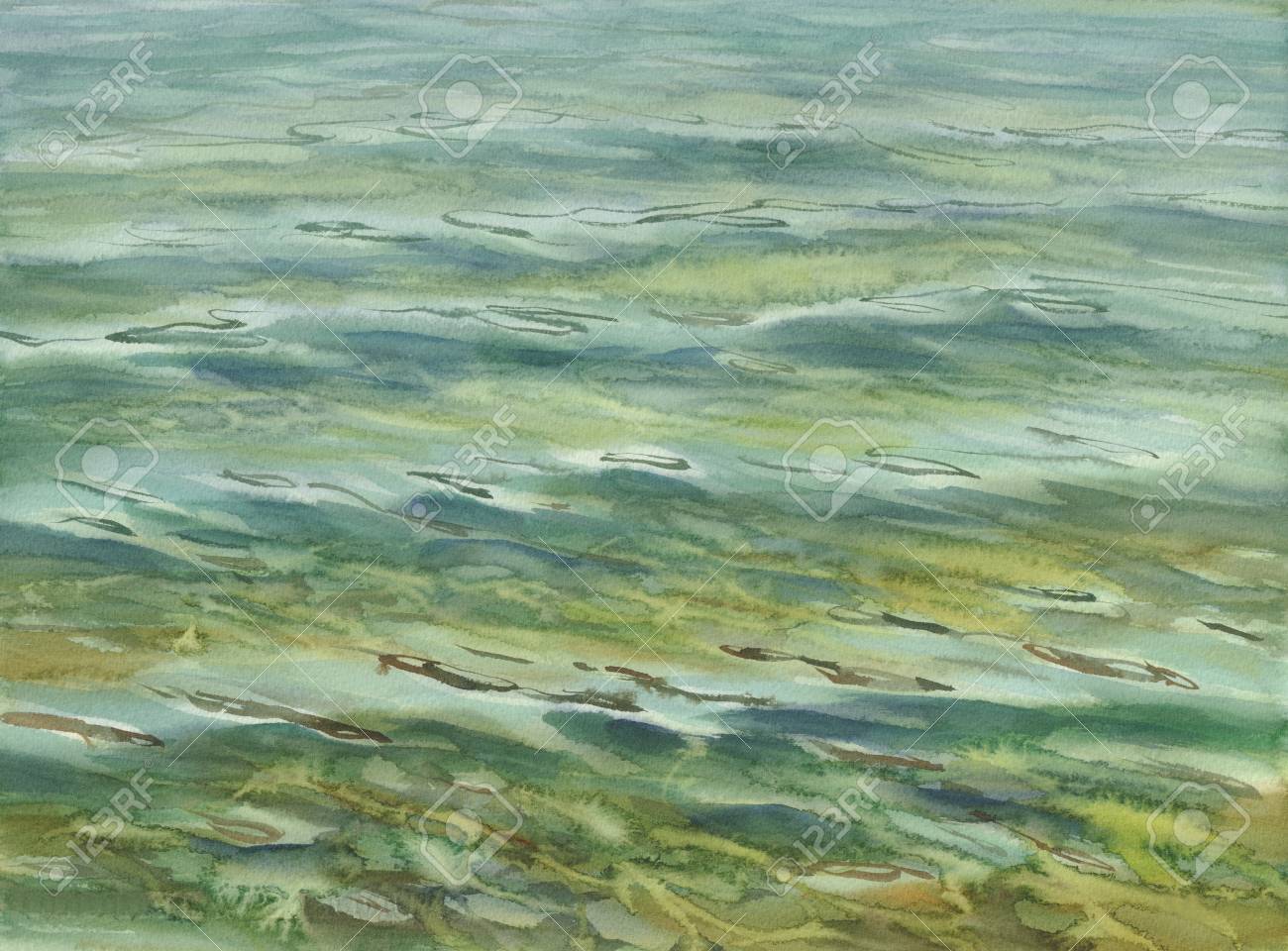 green water waves watercolor