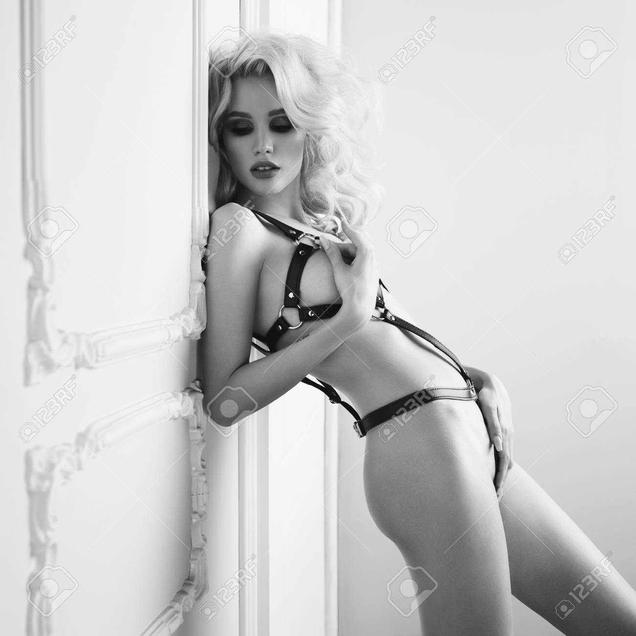 Foto De Moda De La Mujer Desnuda En Pantimedias Platino En El Interior. Lencería Interior Victoriano Fotos, Imágenes Y Fotografía De Archivo Libres De Derecho. Image 87296580.