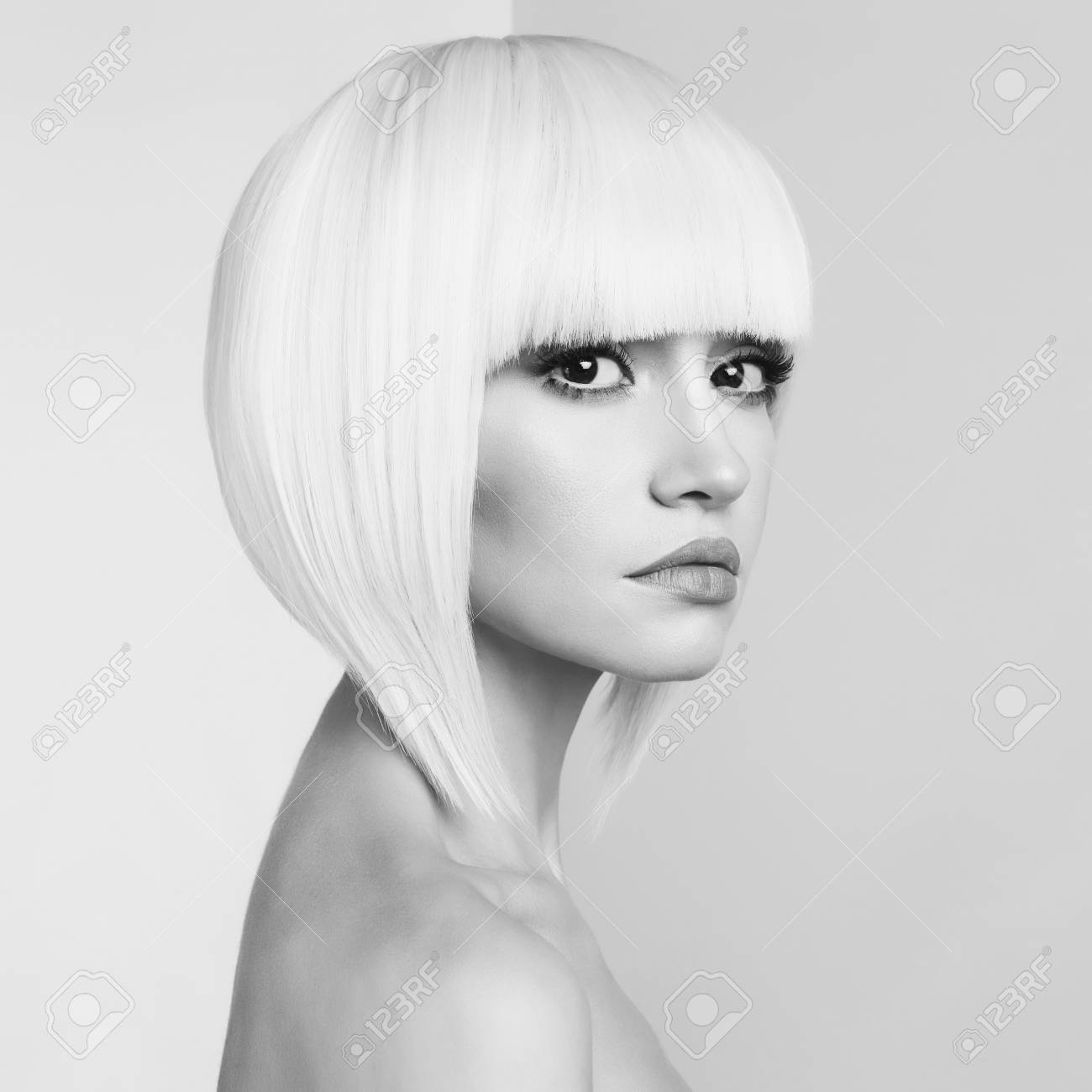Art Fashion Studio Portrait Of Beautiful Blonde With Short Haircut