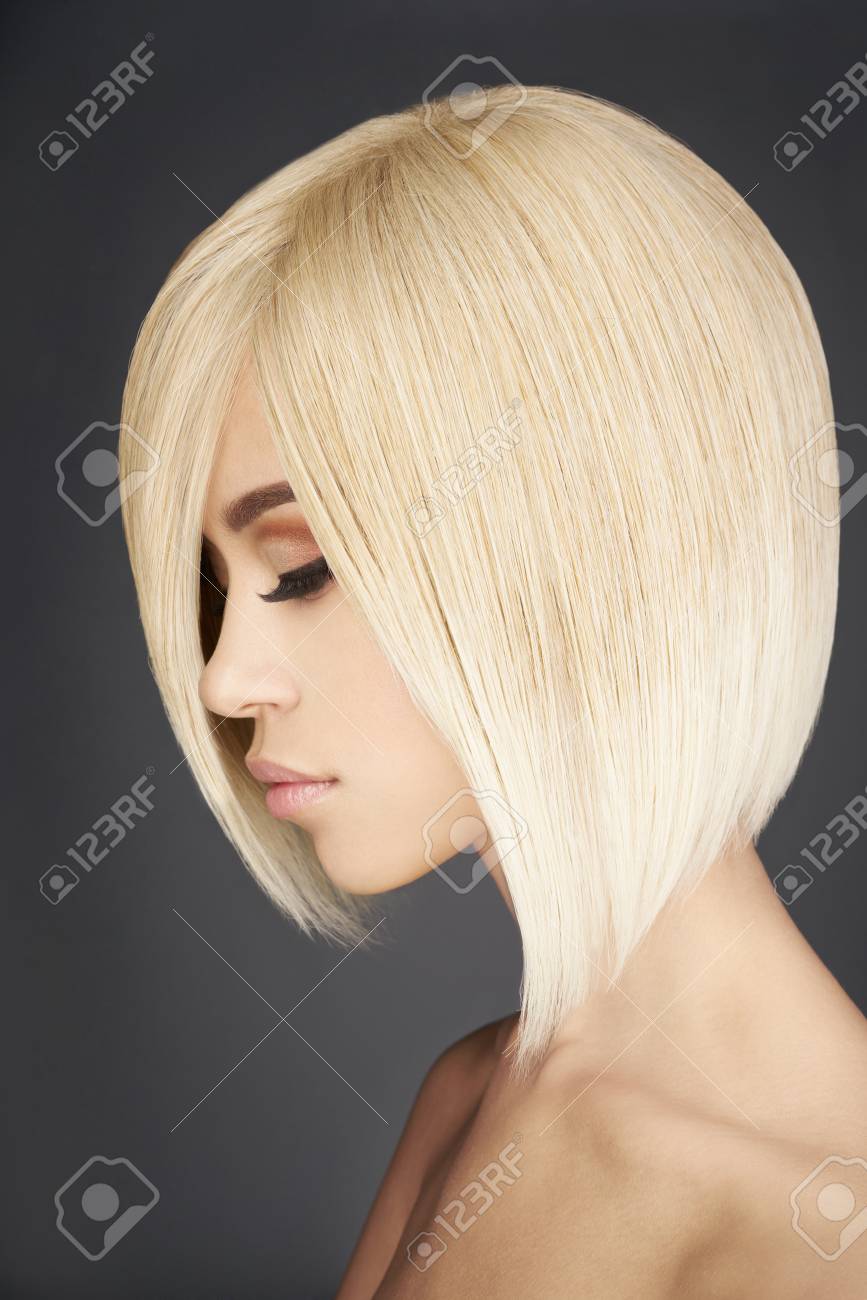 Fashion Studio Portrait Of Lovely Asian Woman With Blonde Short