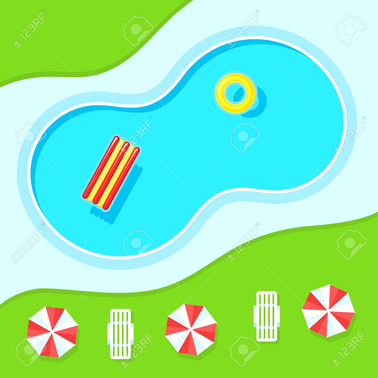 Swimming Pool Landscape Top View Inflatable Ring And Mattress For Sun Umbrellas Swimming Pool Landscape Top View Inflatable Ring And Mattress For Sun Umbrellas