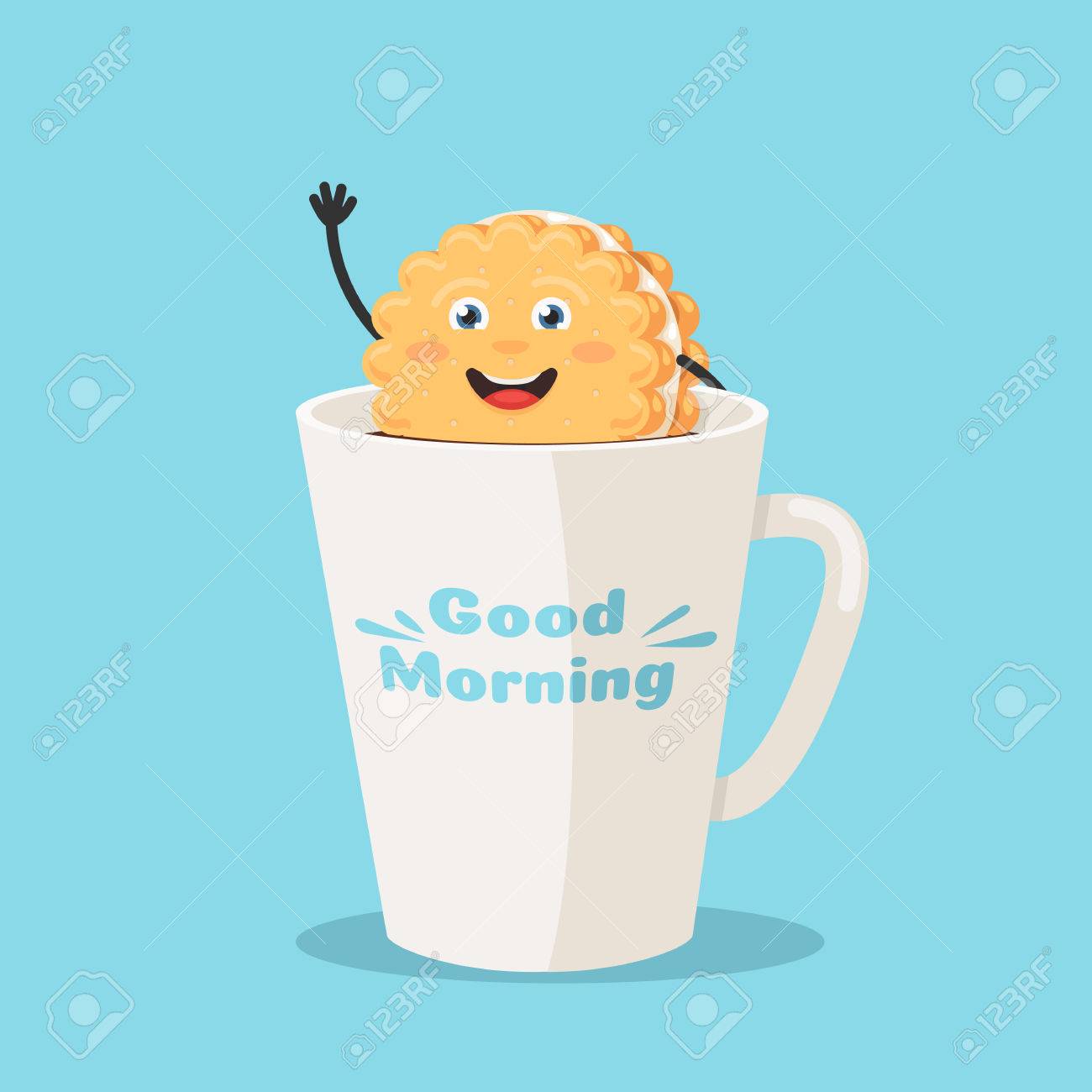 Cute Cookie Character Relaxing In A Cup Of Tea Good Morning