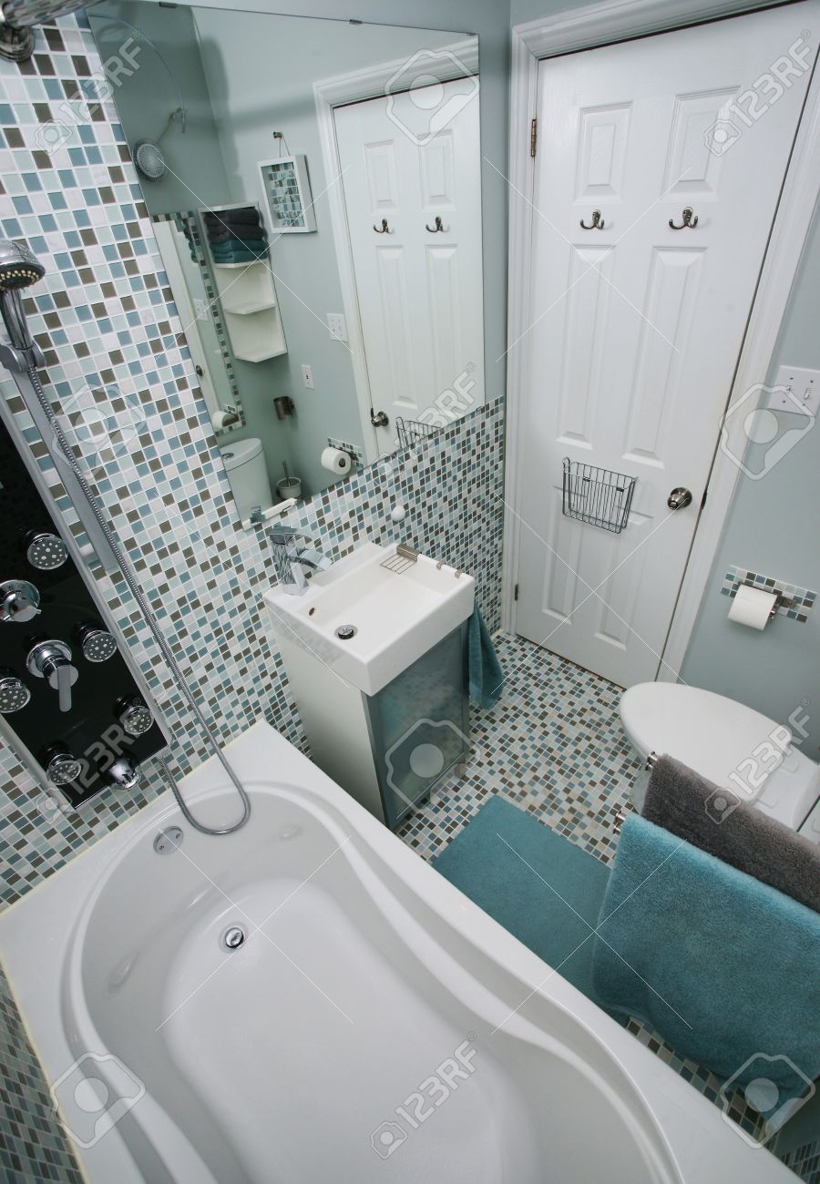 small, modern bathroom interior mosaic tiles stock photo, picture small, modern bathroom interior mosaic tiles stock photo, picture