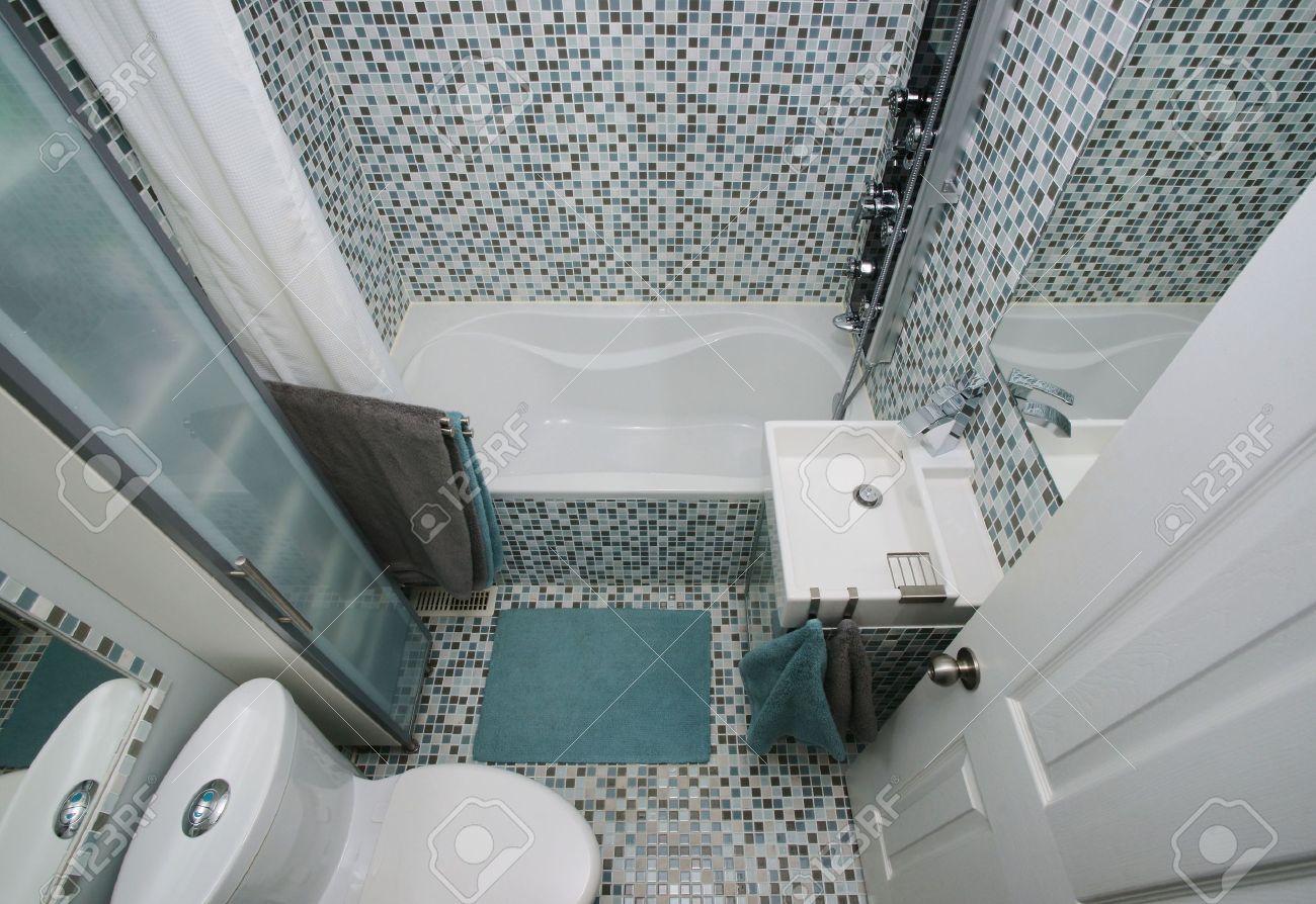 small, modern bathroom interior mosaic tiles stock photo, picture small, modern bathroom interior mosaic tiles stock photo, picture