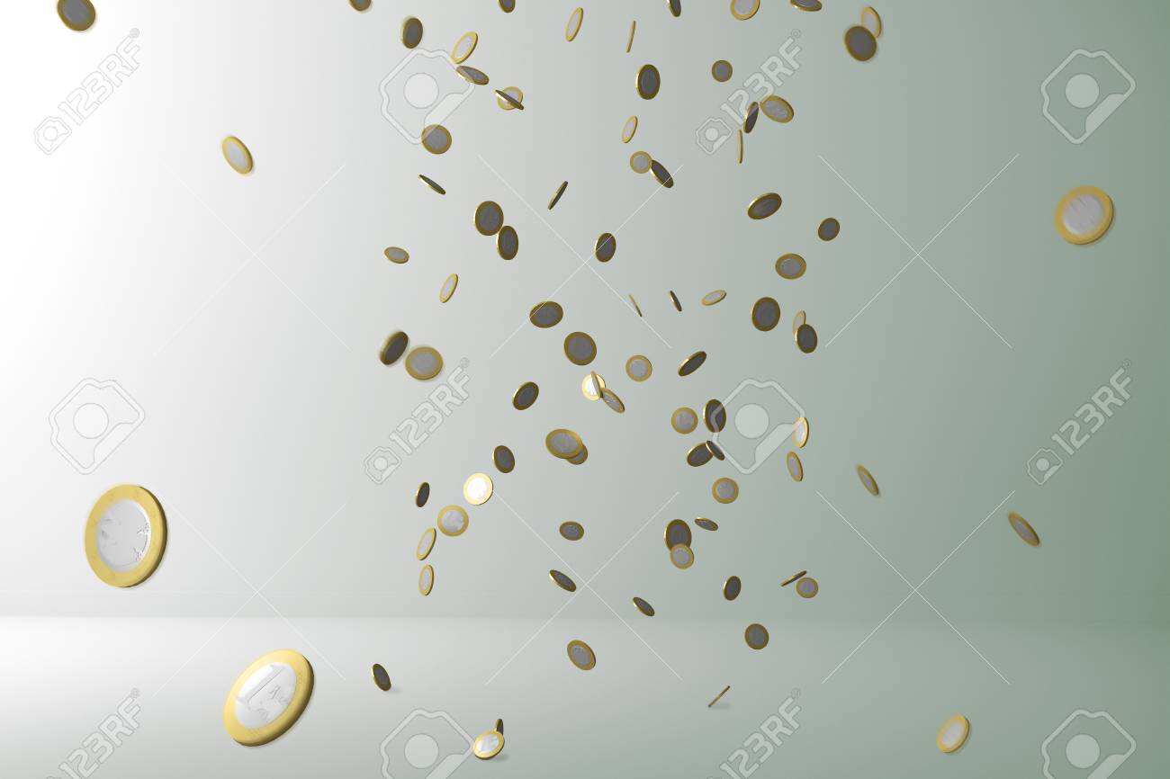 お金の雨。フライングマネー。飛ぶコイン。部屋の中でコインを飛ばすの写真素材・画像素材 Image 126511619