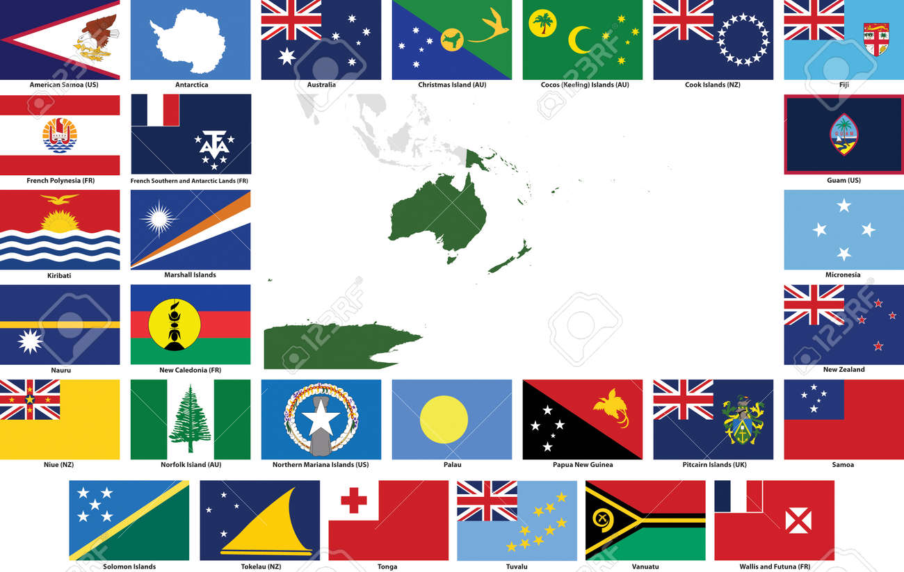 Paises de oceania con sus banderas