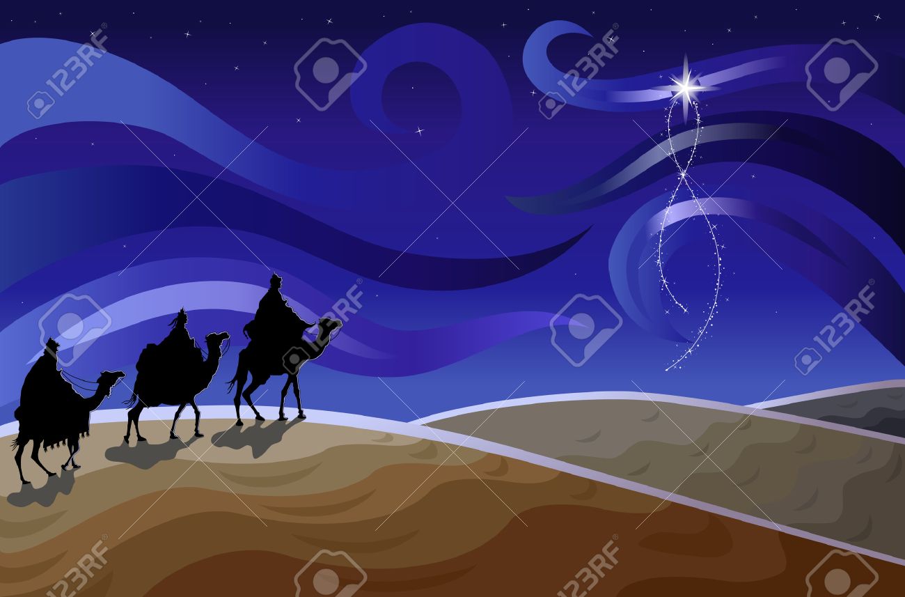 Carte De Noel Religieux Avec Les Trois Sages Clip Art Libres De Droits Vecteurs Et Illustration Image