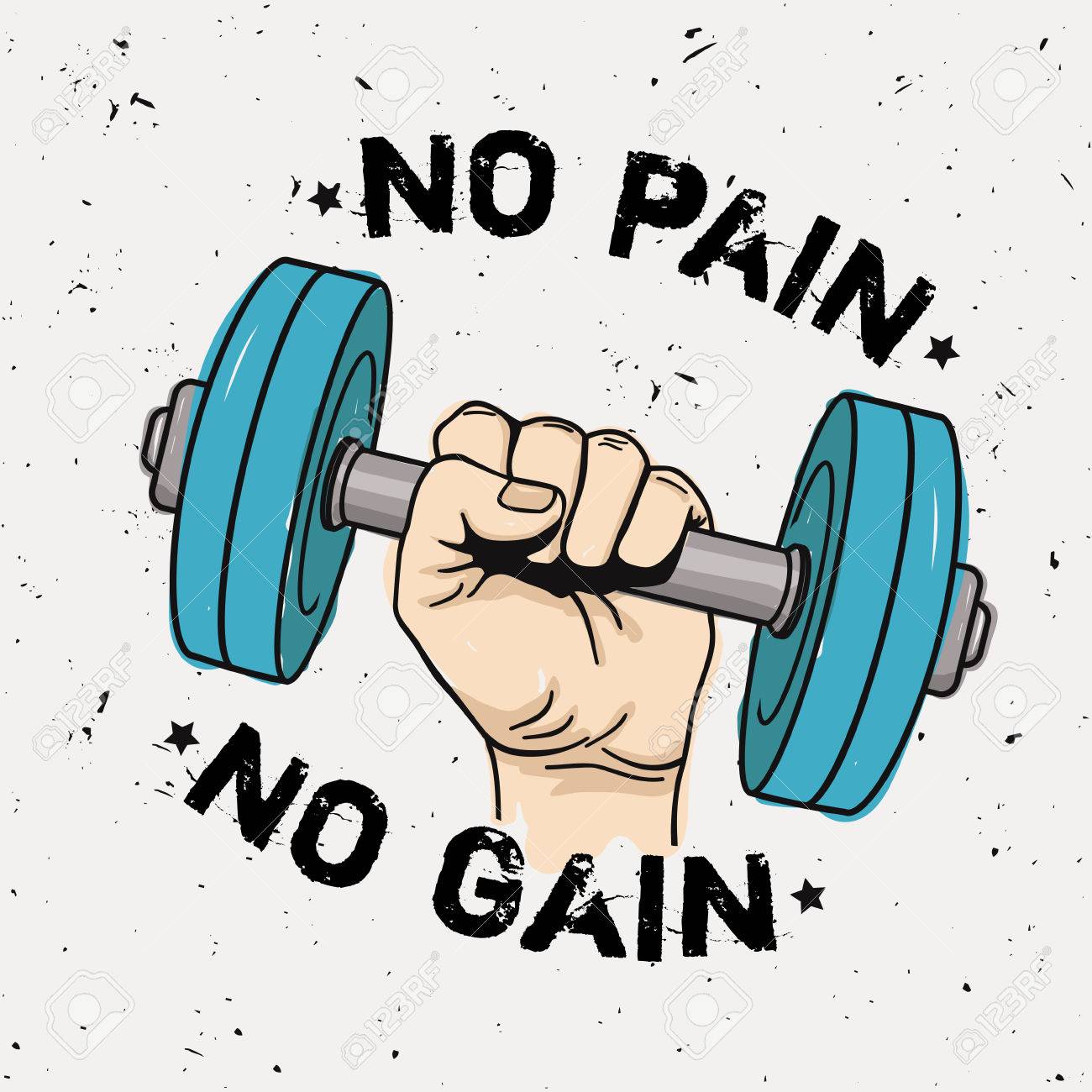 Vector Grunge Illustration De La Main Avec Halteres Et Expression De Motivation No Pain No Gain Fitness Fond Clip Art Libres De Droits Vecteurs Et Illustration Image 47675616
