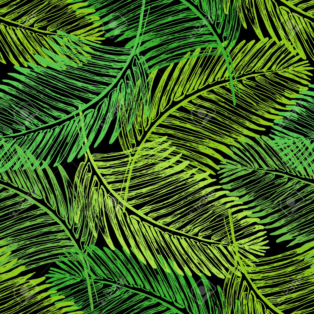 シュロの葉の図 熱帯のジャングルの植物 ベクトルの壁紙のシームレスなテキスタイル パターン レトロなビンテージ スタイルです 緑の色 のイラスト素材 ベクタ Image