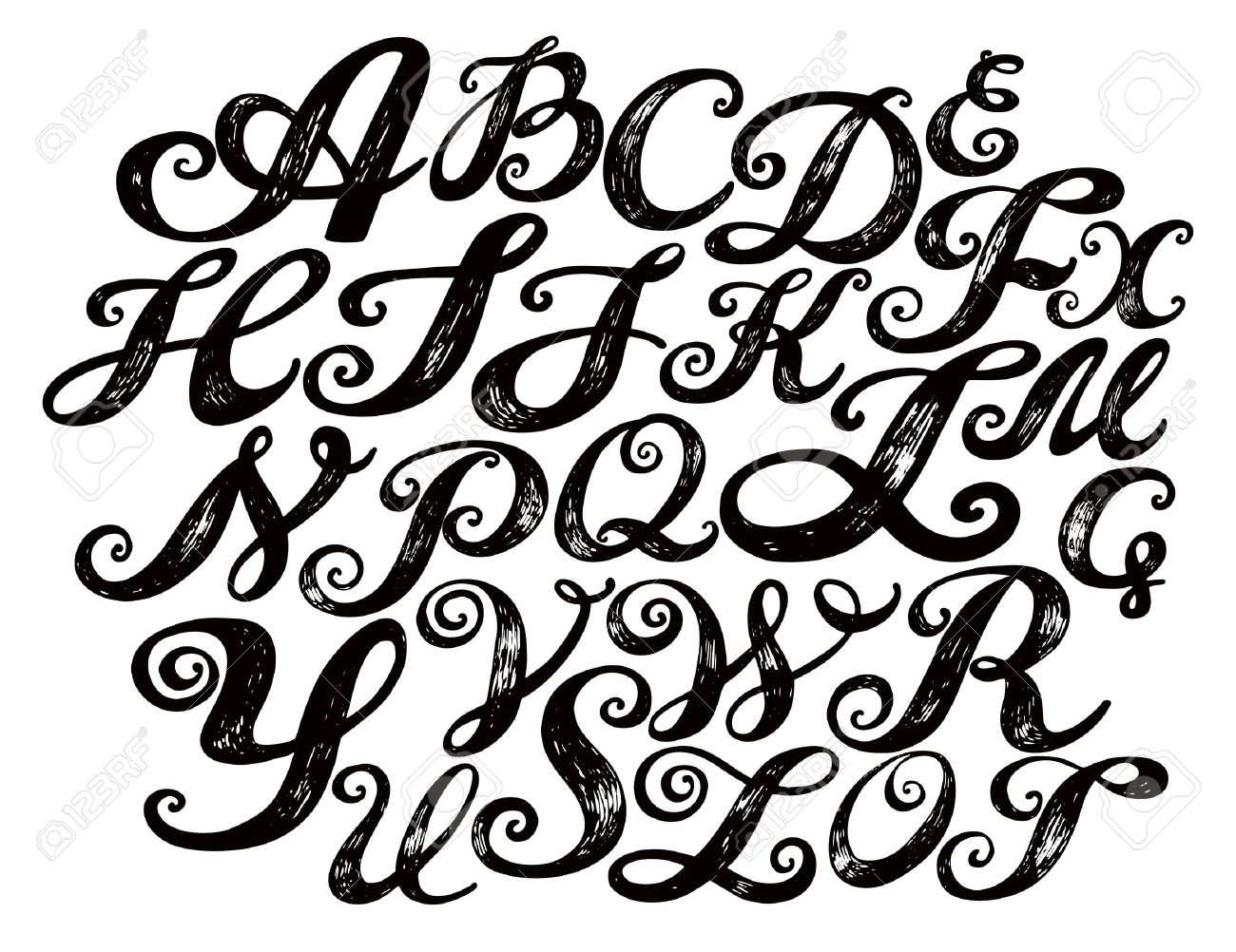 書道文字では レタリングをタイプセットします 手描きのアルファベット 大文字と小文字 コピー本手フォントです 古いファッション ビンテージ スタイルの アルファベットの手描きのスケッチ 書道の文字セット の写真素材 画像素材 Image