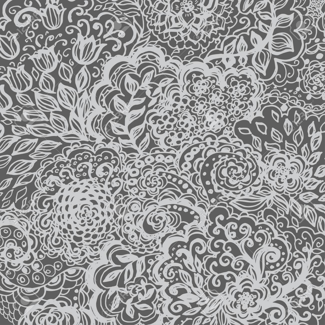 花の落書きタトゥー背景 ペイズリー飾りイラスト 手描きの花 すべてのための普遍的な背景 のイラスト素材 ベクタ Image