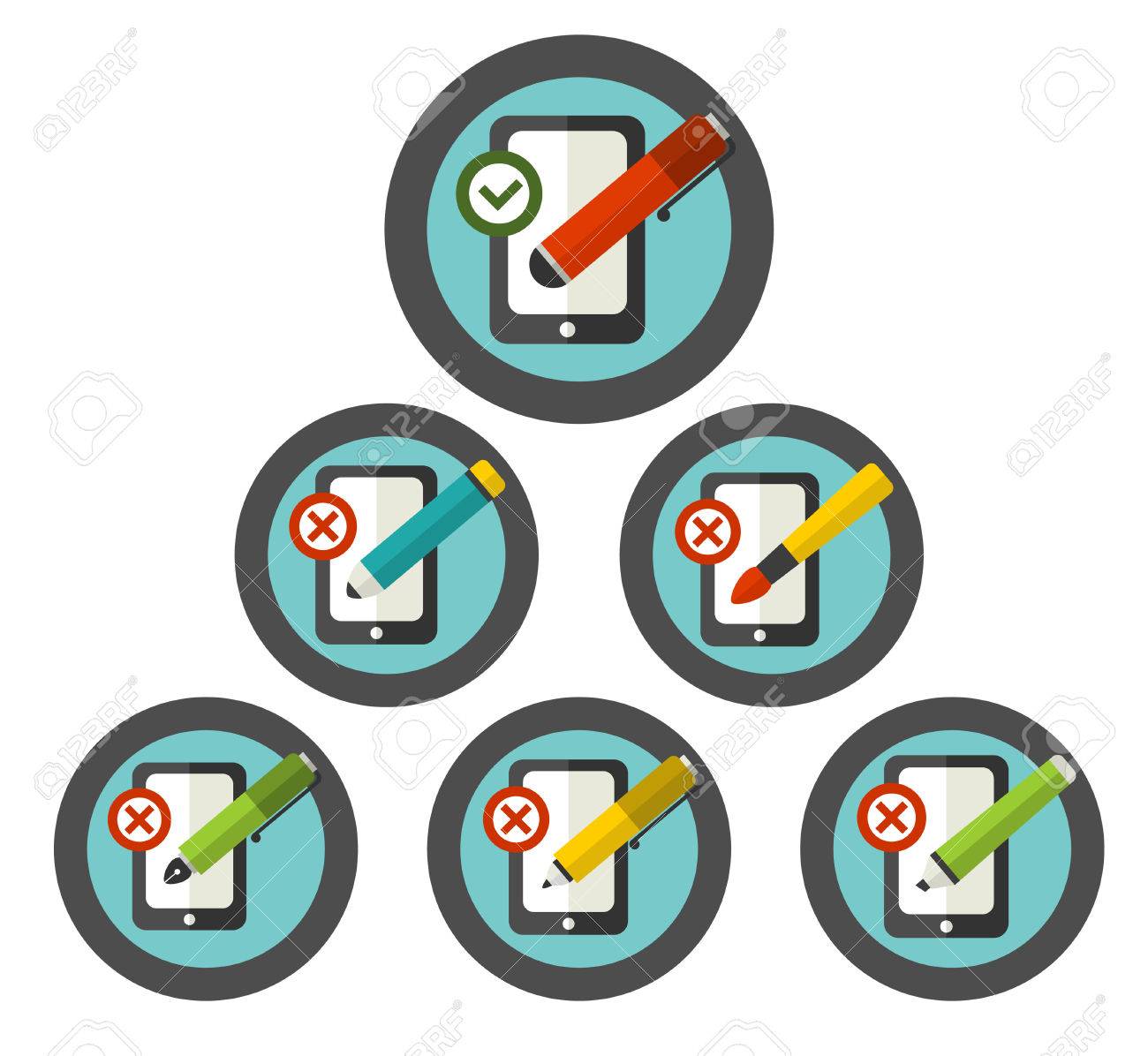 善悪の筆記用具の使用のベクトル記号 フラット アイコンのセットです のイラスト素材 ベクタ Image