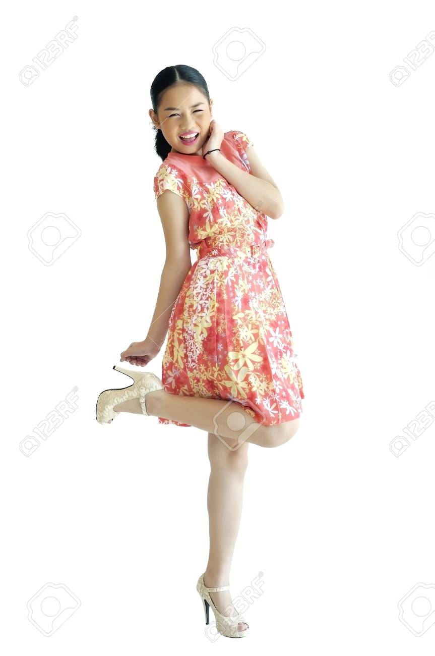 Asian Teenager Girl 13 Years Old Post Like Model With Summer Short Dress On White Background Stock Photo Picture And Royalty Free Image Image 81049159