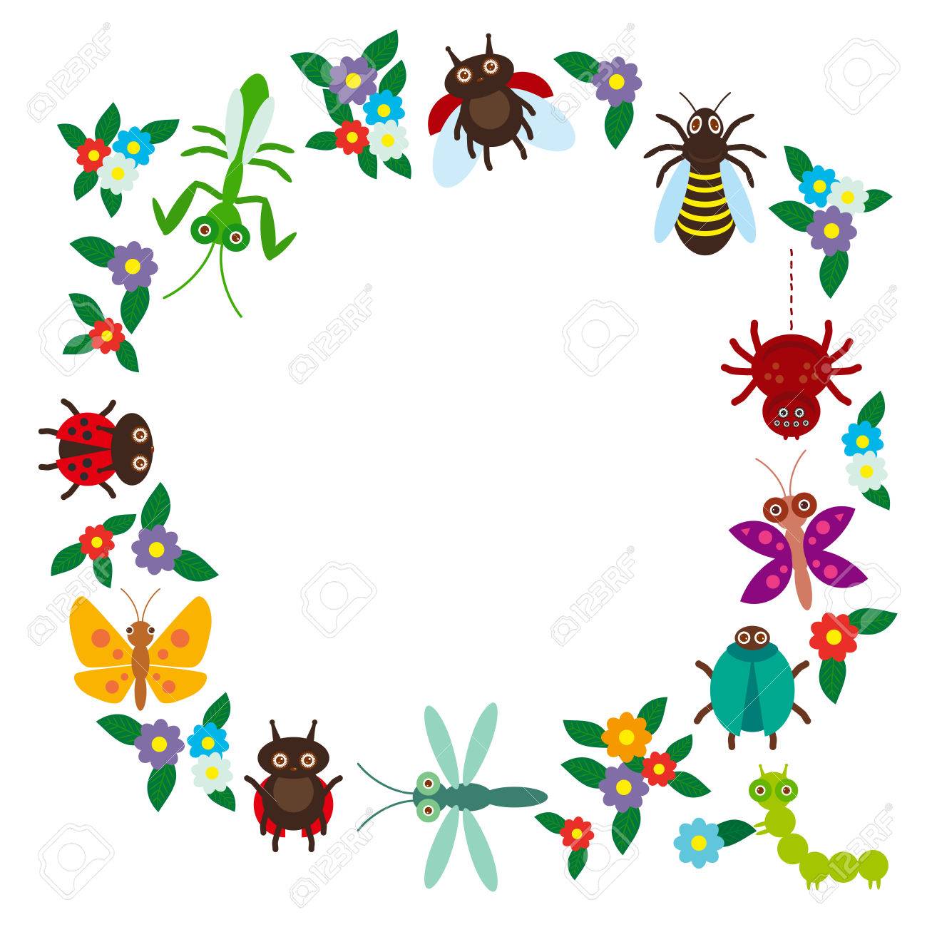 面白い昆虫クモ蝶トンボ カマキリ カブトムシ ハチてんとう虫白い背景の上 ベクトル図のイラスト素材 ベクタ Image