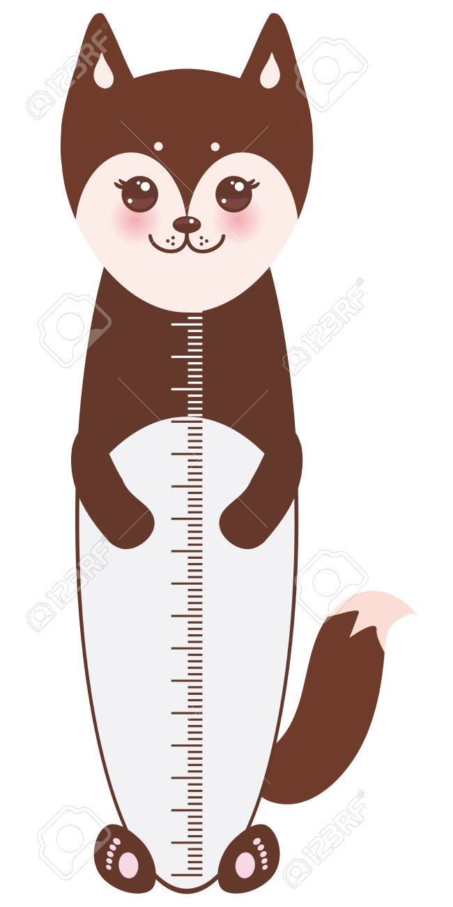 白い背景の子供高さ計ウォール ステッカー 子供メジャーに面白いブラウン ハスキー犬 ベクトル図のイラスト素材 ベクタ Image