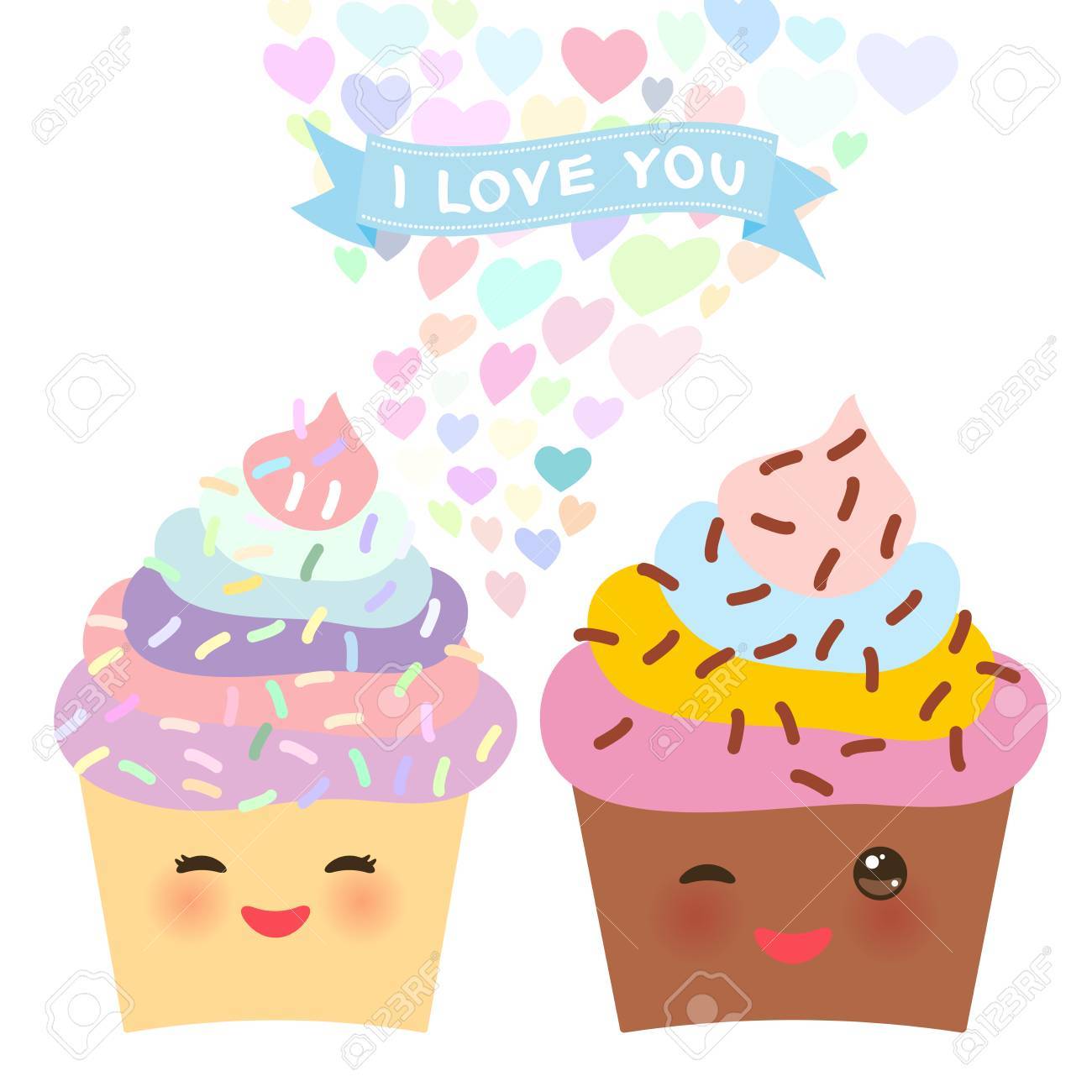 Valentine S Day Card Design With Kawaii Cake With Pink Cheeks And Winking Eyes Pastel Colors On White Background Vector Illustration Royalty Free Cliparts Vectors And Stock Illustration Image