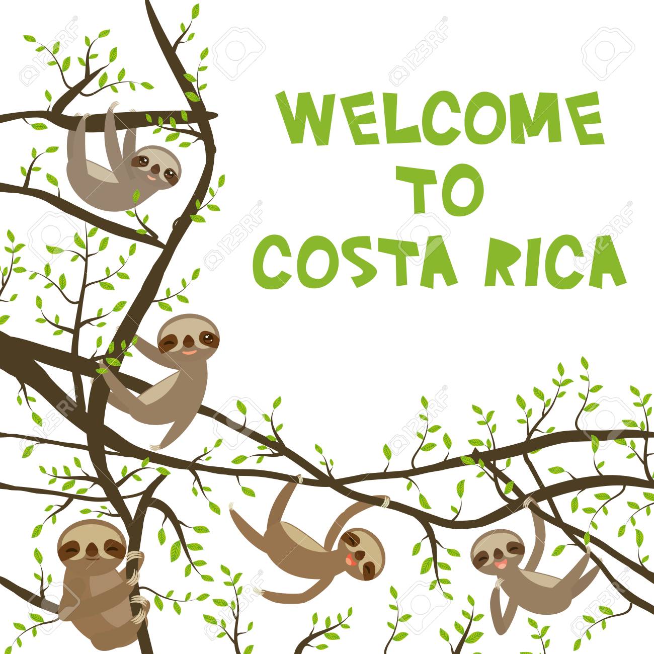 card banner template with funny and cute smiling three toed sloth