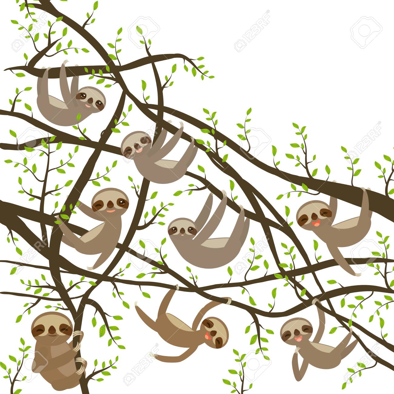 card banner template with funny and cute smiling three toed sloth