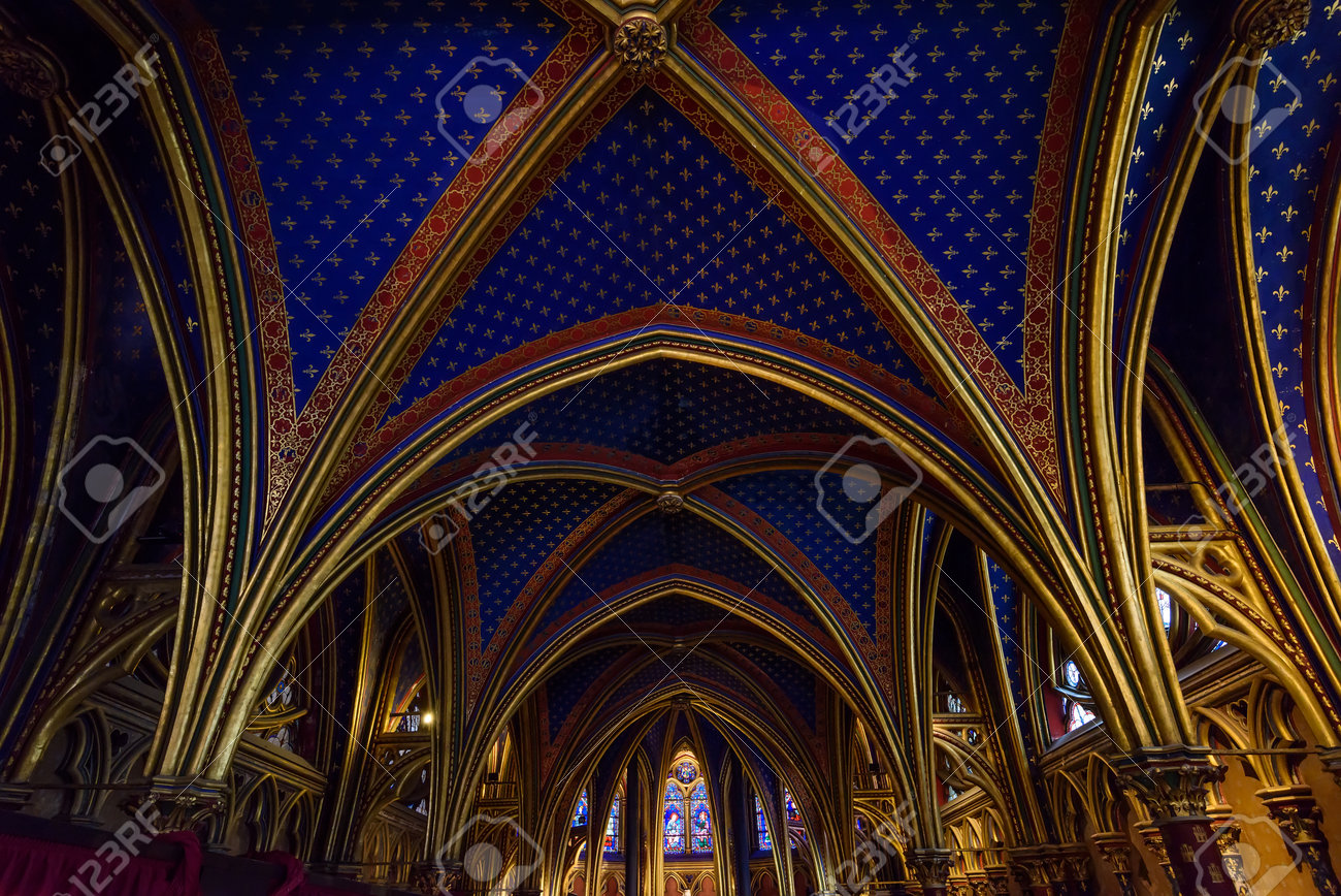 Paris France May 22 Ceiling Of The Lower Chapel In The Sainte